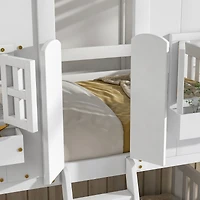 Streamdale Twin Bunk House Bed with Roof and Safety Rails