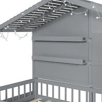 Streamdale Twin House Bed with Shelves, Window, and Lights