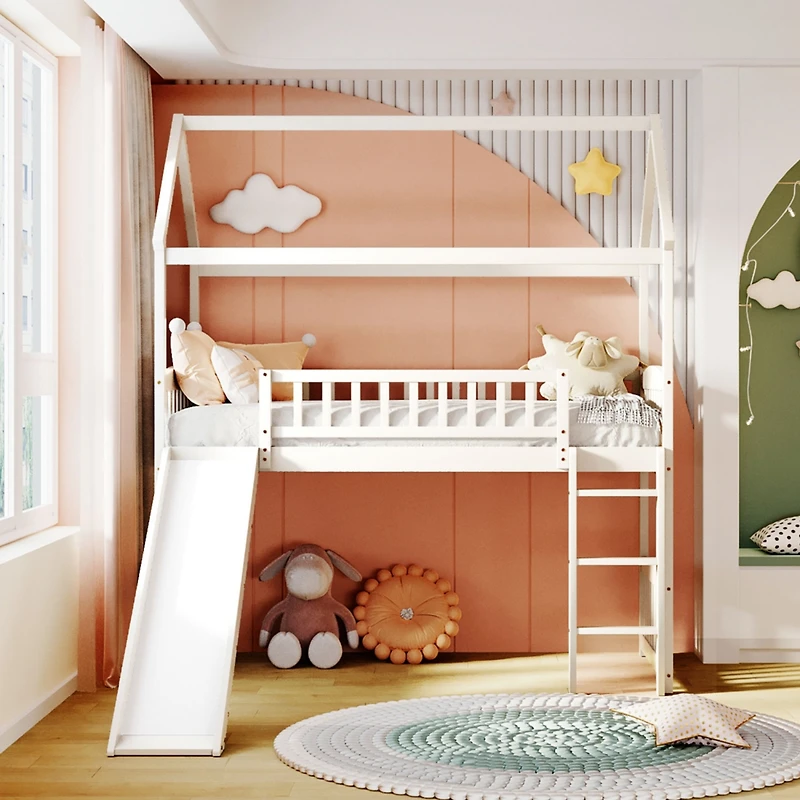 Streamdale Twin Loft Bed With Slide, House Slide