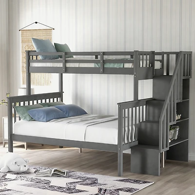 Streamdale Twin-Over-Full Bunk Bed with Storage and Guardrails