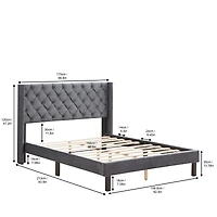 Simplie Fun Gray Velvet Winged Queen Platform Bed