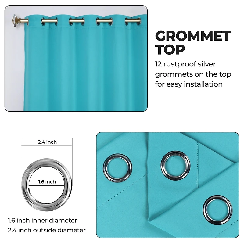 Superior Solid Classic Modern Wrinkle Resistant Room Darkening 2-Piece Curtain Set with Grommet Header Top