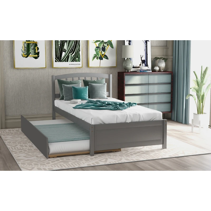 Streamdale Twin Platform Bed Wood Frame With Trundle