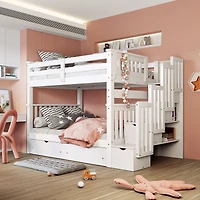 Streamdale Full Over Full Bunk Bed With Shelves And 6 Storage Drawers