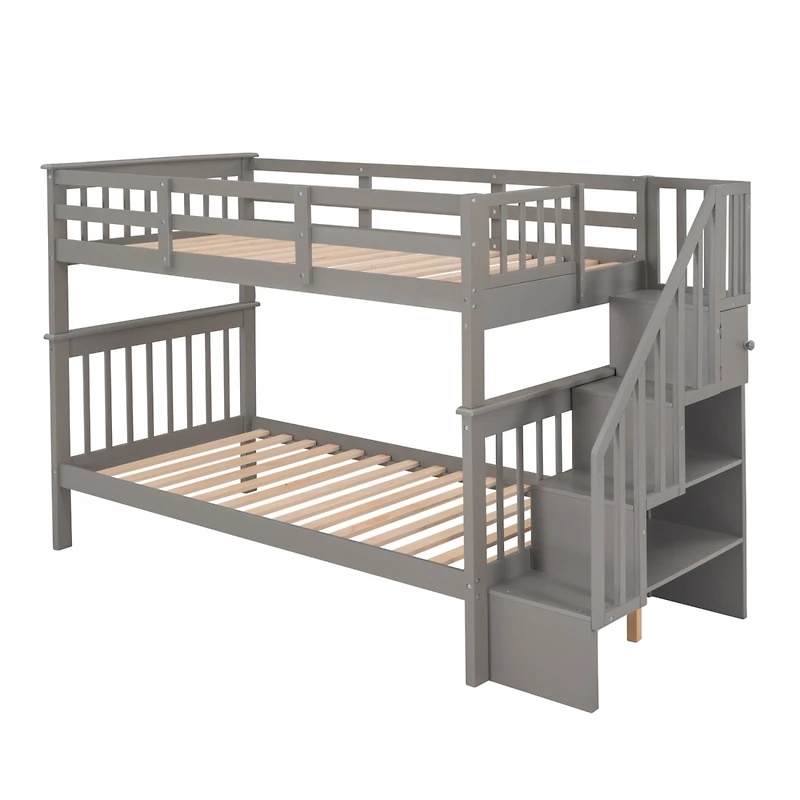 Streamdale Twin-Over-Twin Bunk Bed with Storage and Rail