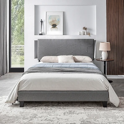 Streamdale Queen Platform Bed Frame, Wood Slat, Grey, Easy Assembly