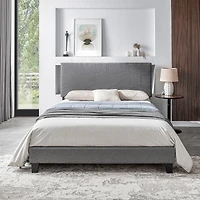 Streamdale Queen Platform Bed Frame, Wood Slat, Grey, Easy Assembly
