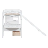 Streamdale White Twin Bunk Bed with Staircase, Slide, and Desk