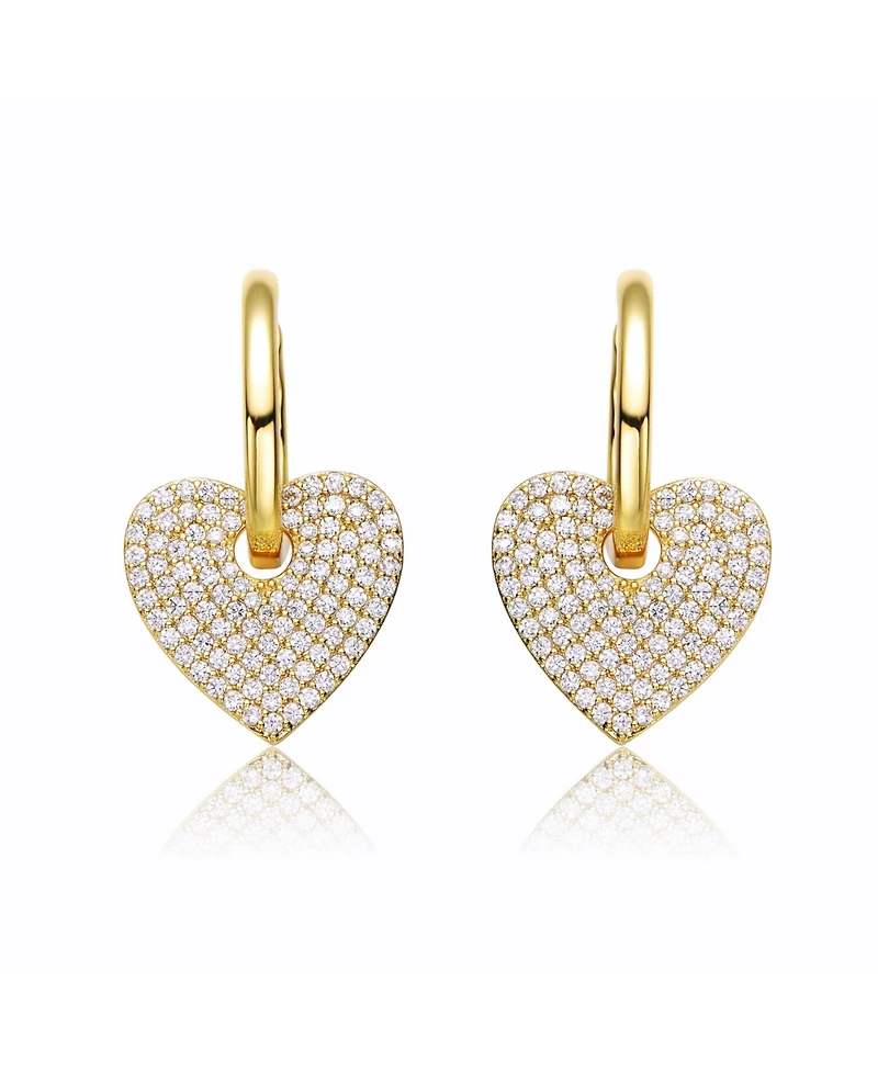 GiGiGirl 14k Gold Plated with Cubic Zirconia Heart Dangle Hoop Drop Earrings
