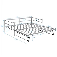 Streamdale Twin Size Metal Daybed With Adjustable Trundle, Pop Up Trundle, Silver