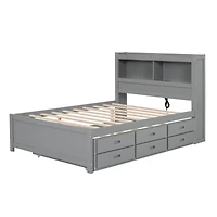 Streamdale Full Size Platform Bed With Trundle, Drawers And Usb Plugs, White