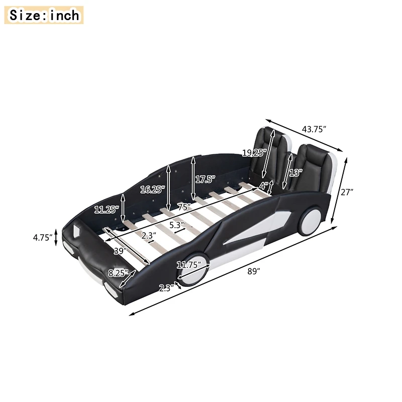 Streamdale Twin Race Car-Shaped Platform Bed With Wheels