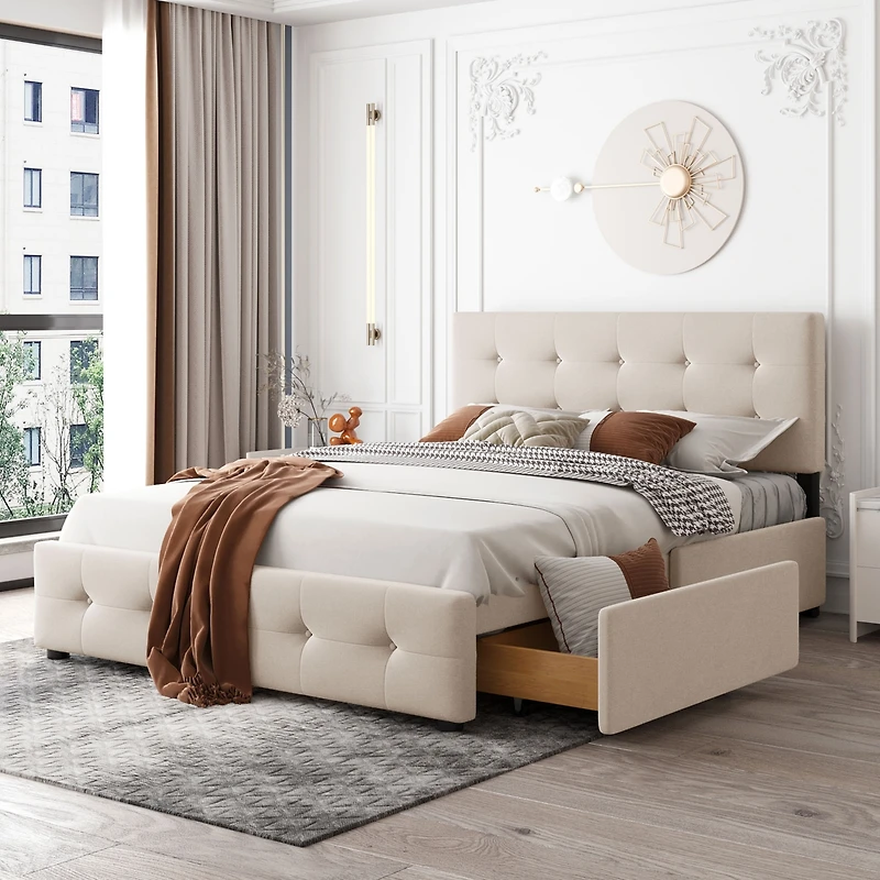 Streamdale Linen Platform Bed with Drawers