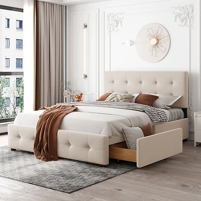 Streamdale Linen Platform Bed with Drawers