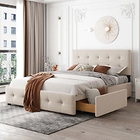 Streamdale Linen Platform Bed with Drawers