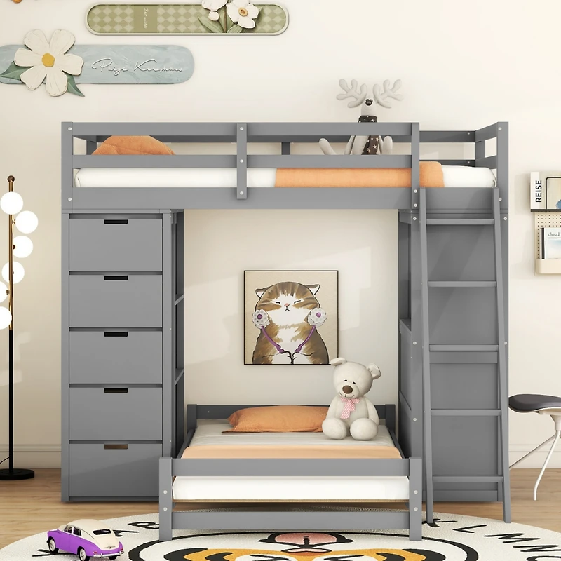 Streamdale Twin Over Twin Bunk Bed With Led Light And Usb Ports