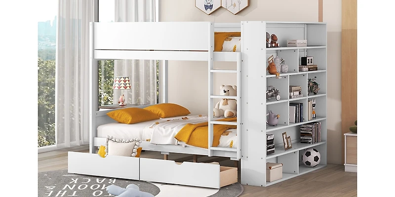 Streamdale Full Over Bunk Bed With 2 Drawers And Multilayer Cabinet