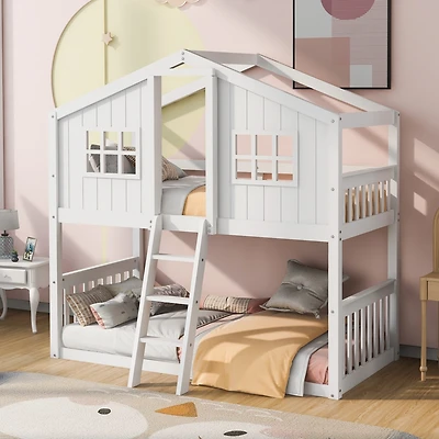 Streamdale Twin Over Twin House Bunk Bed With Ladder, Wood Bed