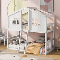 Streamdale Twin Over Twin House Bunk Bed With Ladder, Wood Bed