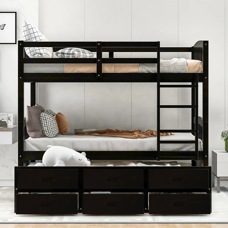 Streamdale Twin Over Wood Bunk Bed With Trundle And Drawers