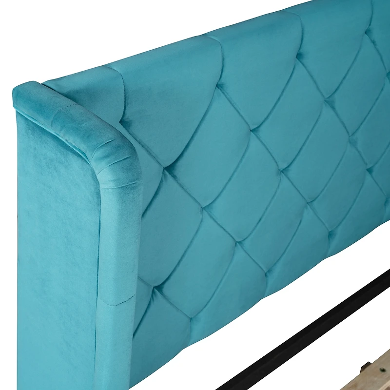 Streamdale Velvet Wingback Storage Platform Bed with Drawer