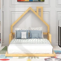 Simplie Fun Twin Wood Floor Bed With House-Shaped Headboard