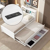 Streamdale Twin Bed with Storage Headboard, Trundle and Drawers