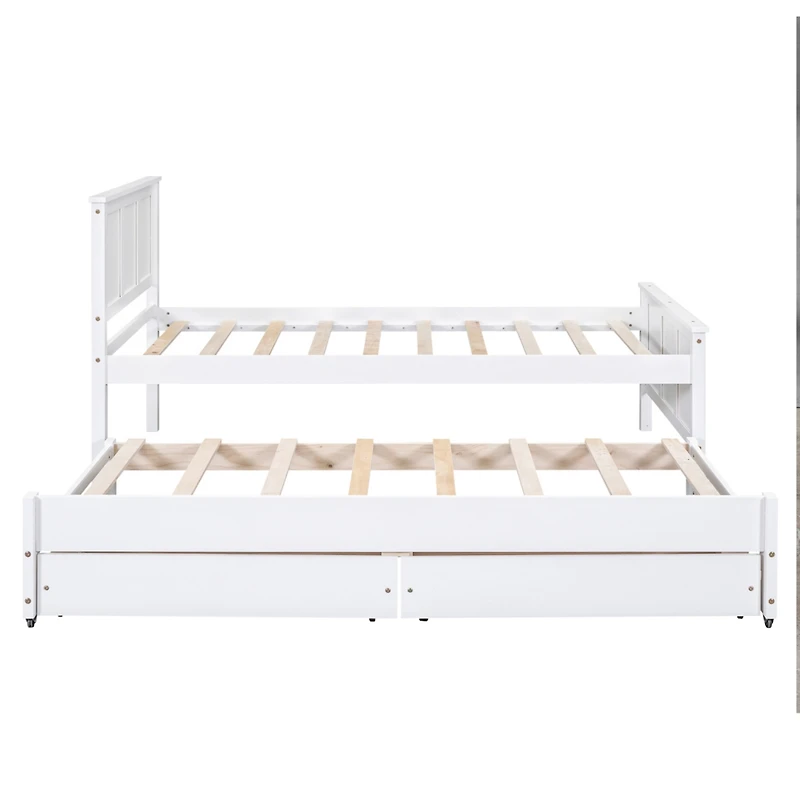 Simplie Fun Twin Size Platform Bed With Trundle And Drawers