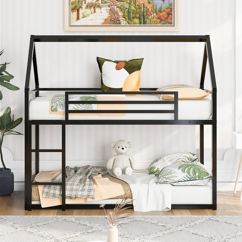 Streamdale Twin Over House Bunk Bed With Built-In Ladder
