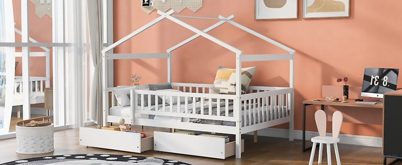 Streamdale Full Wooden House Bed With Two Drawers