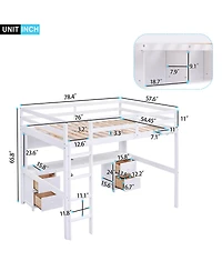 Simplie Fun Full Size Loft Bed With Desk, Cabinets, Drawers And Bedside Tray, Charging Station