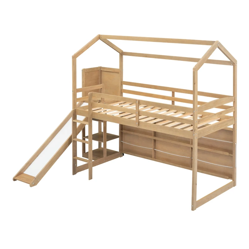 Streamdale Twin Loft Bed with Slide, Shelves, Light