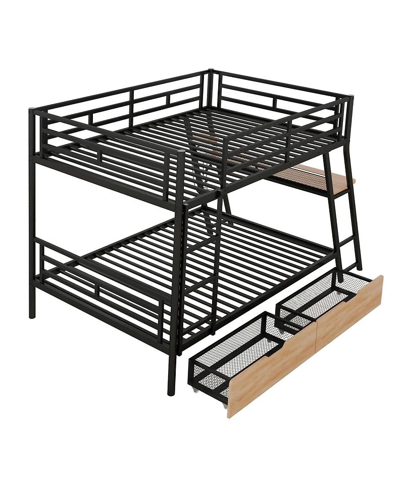 Simplie Fun Full Size Metal Bunk Bed With Built-In Desk, Light And 2 Drawers