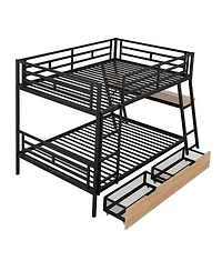 Simplie Fun Full Size Metal Bunk Bed With Built-In Desk, Light And 2 Drawers