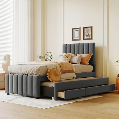 Streamdale Twin Upholstered Bed with Trundle and Drawers