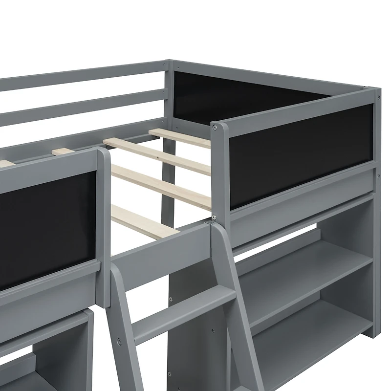 Streamdale Loft bed with shelves, ladder, guardrail chalkboard