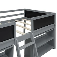 Streamdale Loft bed with shelves, ladder, guardrail chalkboard