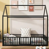 Streamdale Full Size Metal House Bed With Fence And Door