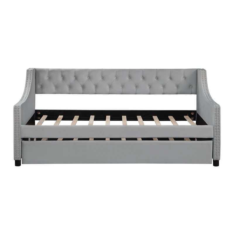 Streamdale Furniture Upholstered Daybed With Trundle, Twin Size Frame, Velvet