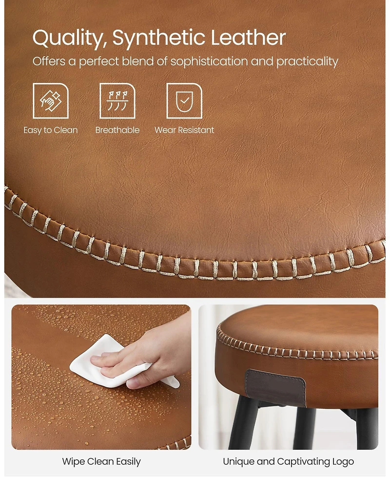 Set Of 2, Kitchen Bar Stools, Breakfast Synthetic Leather With Stitching