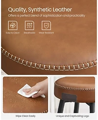 Set Of 2, Kitchen Bar Stools, Breakfast Synthetic Leather With Stitching