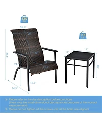 Slickblue 3 Pieces Patio Rattan Bistro Set with High Backrest and Armrest