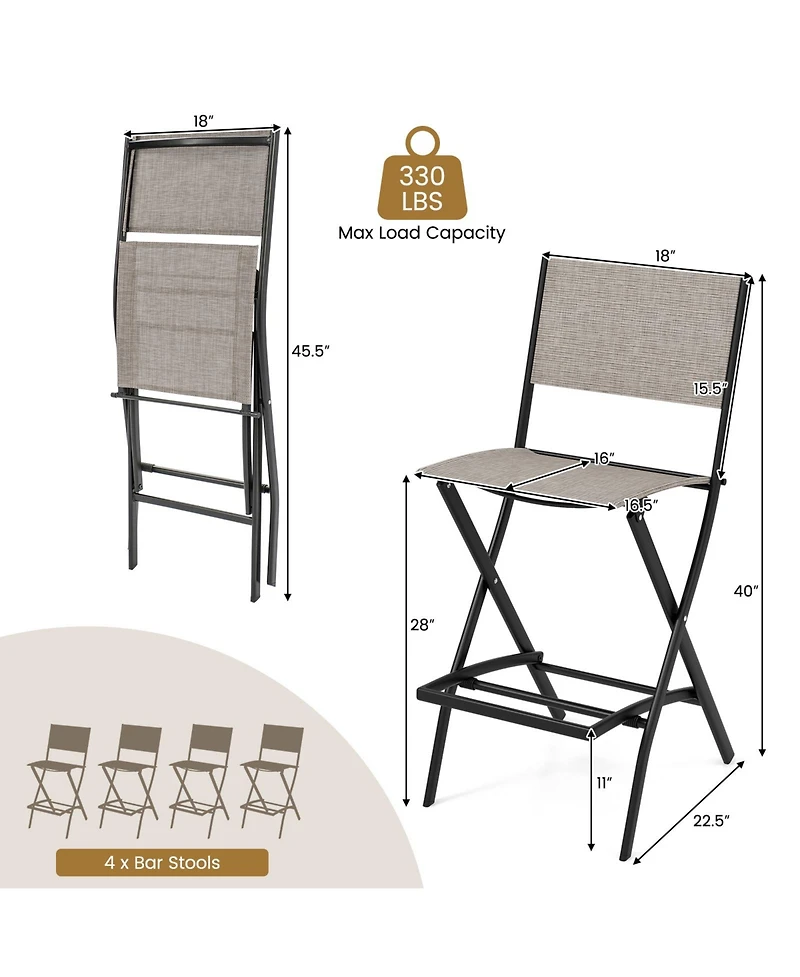Slickblue Outdoor Folding Bar Height Stool Set of 4 with Metal Frame and Footrest