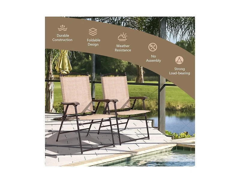 Slickblue Set of 2 Patio Folding Sling Back Camping Deck Chairs