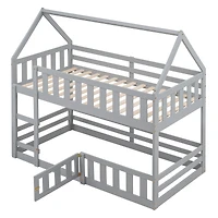 Streamdale Twin Over Twin House Bunk Bed With Fence And Door