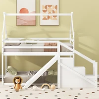 Streamdale Twin Over House Loft Or Bunk Bed With Slide And Staircase