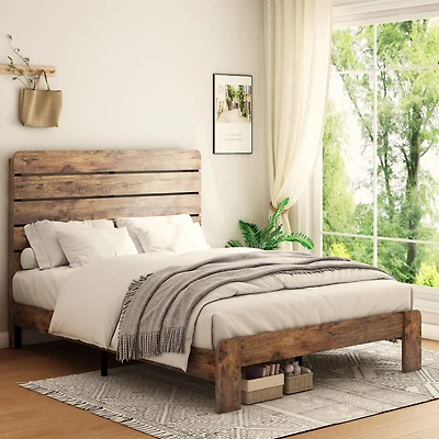 Streamdale Queen Size Wood Platform Bed Frame with Storage in Dark Brown