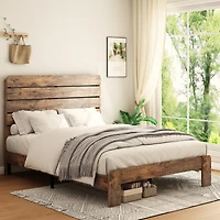 Streamdale Queen Size Wood Platform Bed Frame with Storage in Dark Brown