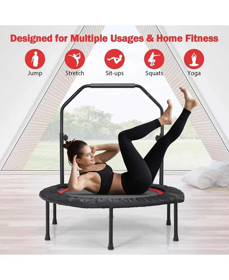 Slickblue 40 Inch Foldable Fitness Rebounder with Resistance Bands Adjustable Home