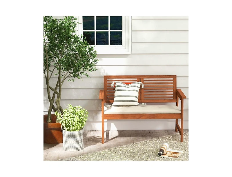 Slickblue 2-Person Solid Wood Patio Bench with Backrest and Cushion